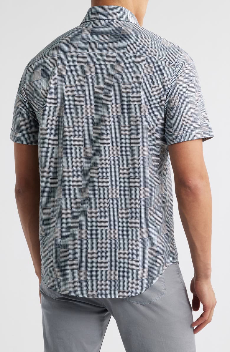 Bugatchi Miles OoohCotton<sup>®</sup> Geo Print Short Sleeve Button-Up Shirt, Alternate, color, Graphite