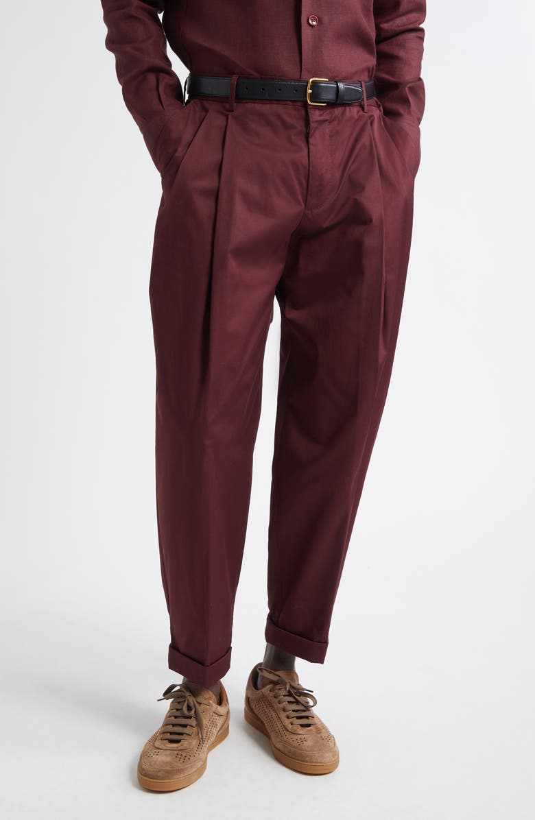 Dolce&Gabbana Double Pleat Crop Stretch Cotton Pants, Main, color, Dark Violet
