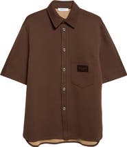 Givenchy Short Sleeve Cotton Blend Scuba Knit Button-Up Shirt
