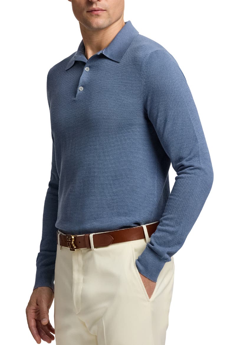 Long Sleeve Mulberry Silk & Cotton Polo Sweater, Alternate, color, SOFT BLUE