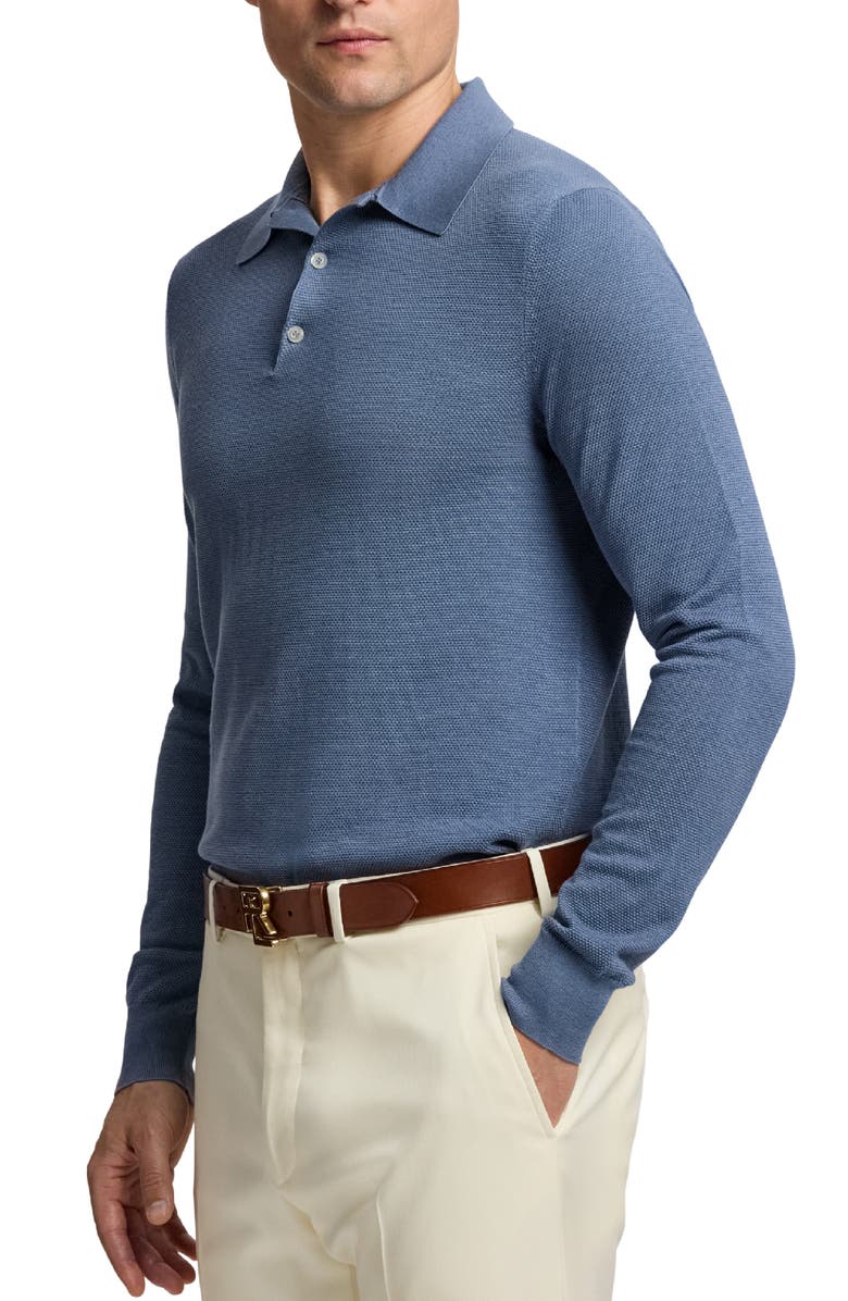 Ralph Lauren Purple Label Long Sleeve Mulberry Silk & Cotton Polo Sweater, Alternate, color, Soft Blue
