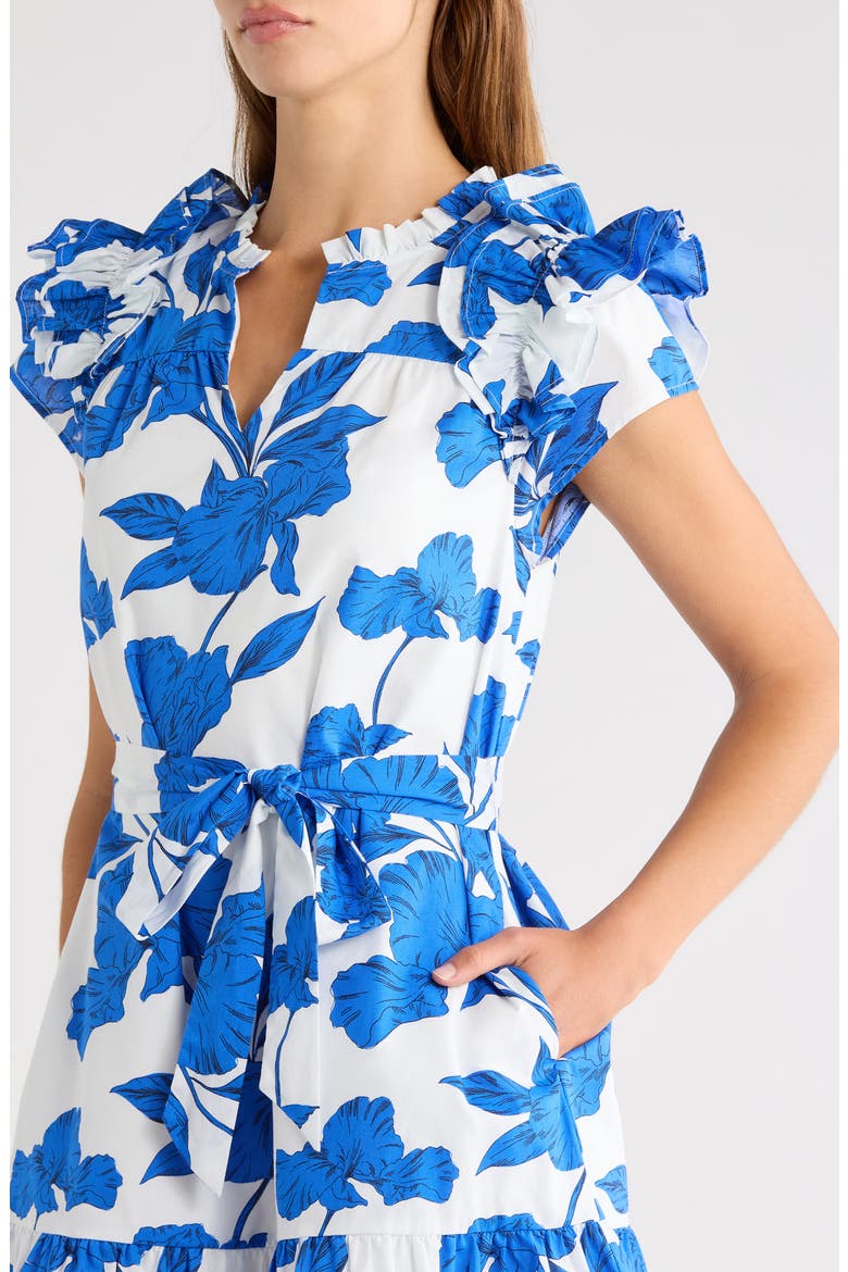 Ivonna Floral Ruffle Cotton Minidress, Alternate, color, WHITE-BLUE-BLACK