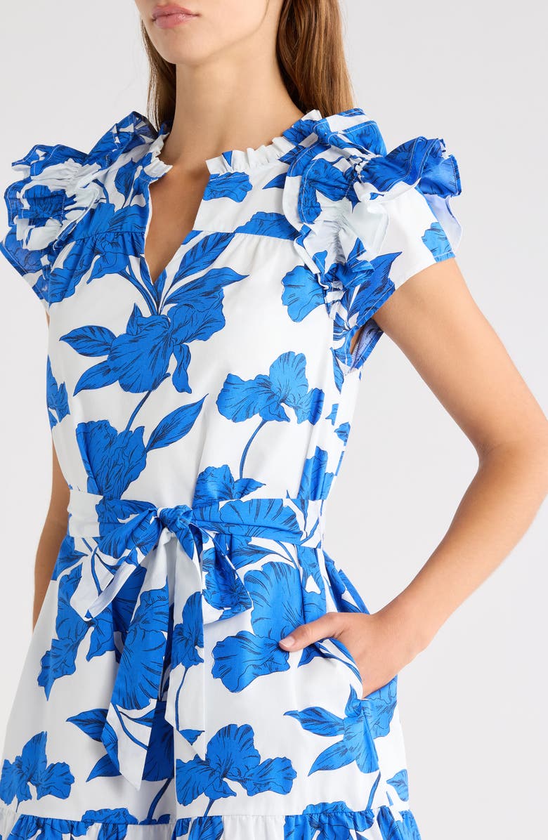 SUGARLIPS Ivonna Floral Ruffle Cotton Minidress, Alternate, color, White-Blue-Black