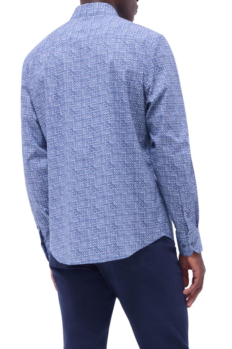 Axel Ogee Print Shaped Fit Stretch Cotton Button-Up Shirt, Alternate, color, STEEL
