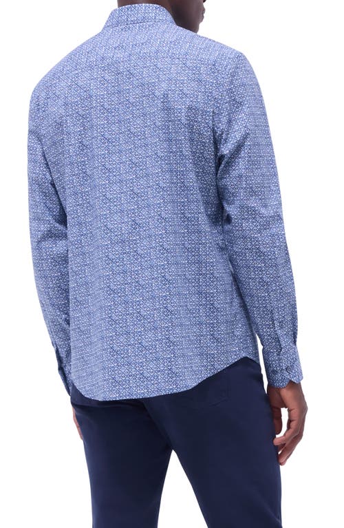 Bugatchi Axel Ogee Print Shaped Fit Stretch Cotton Button-up Shirt In Steel
