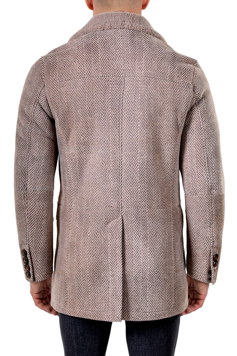 Captain Herringbone Genuine Shearling Peacoat, Alternate, color, BEIGE