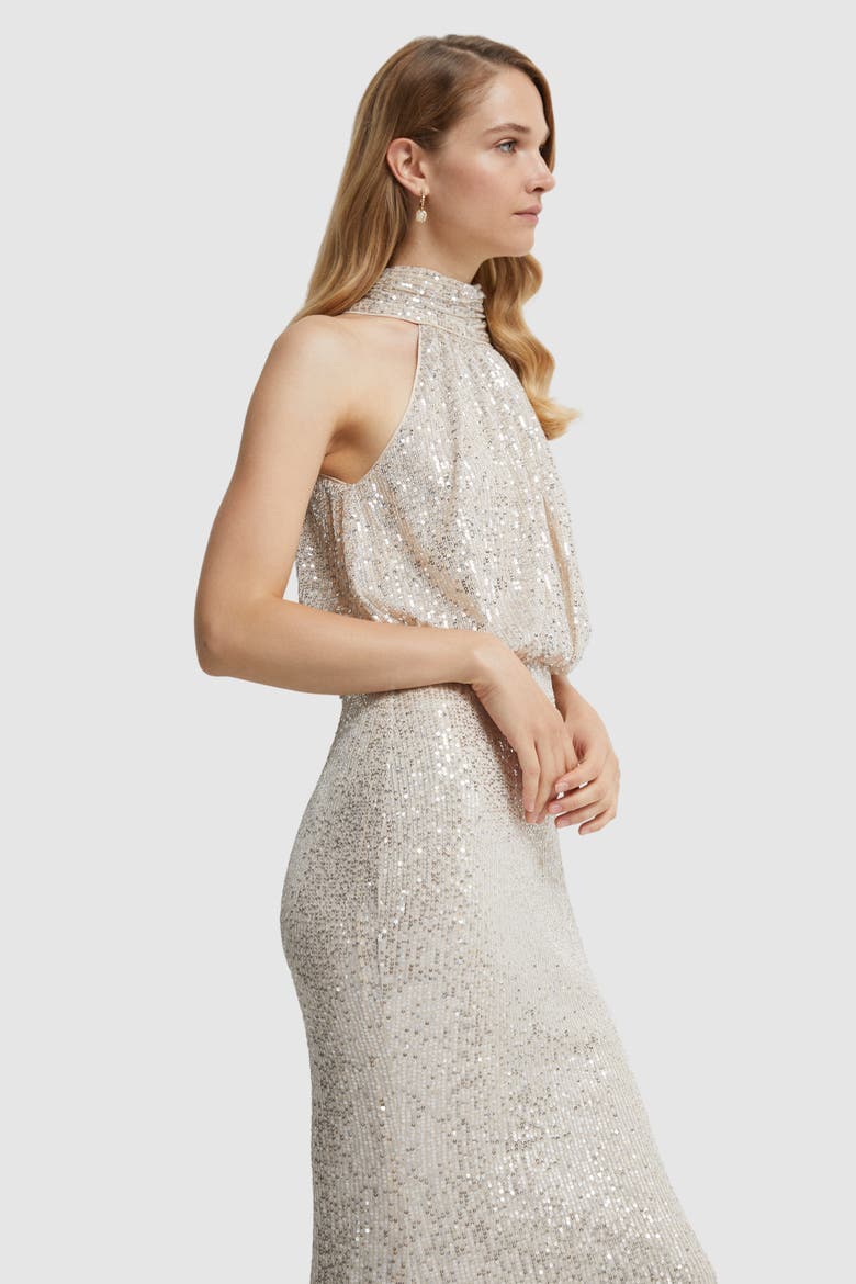 Sequin Bridesmaid Maxi Dress, Alternate, color, Champagne