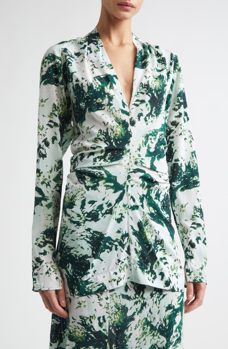 Proenza Schouler Adela Print Long Sleeve Top, Alternate, color, Dark Green Multi