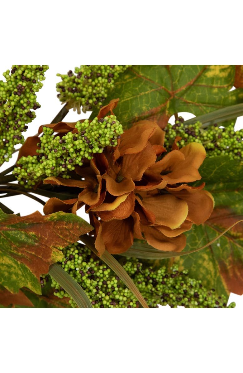 Northlight Hydrangea, Pib Berry and Maple Floral Artificial Fall Harvest Garland - 5' x 10", Alternate, color, Green