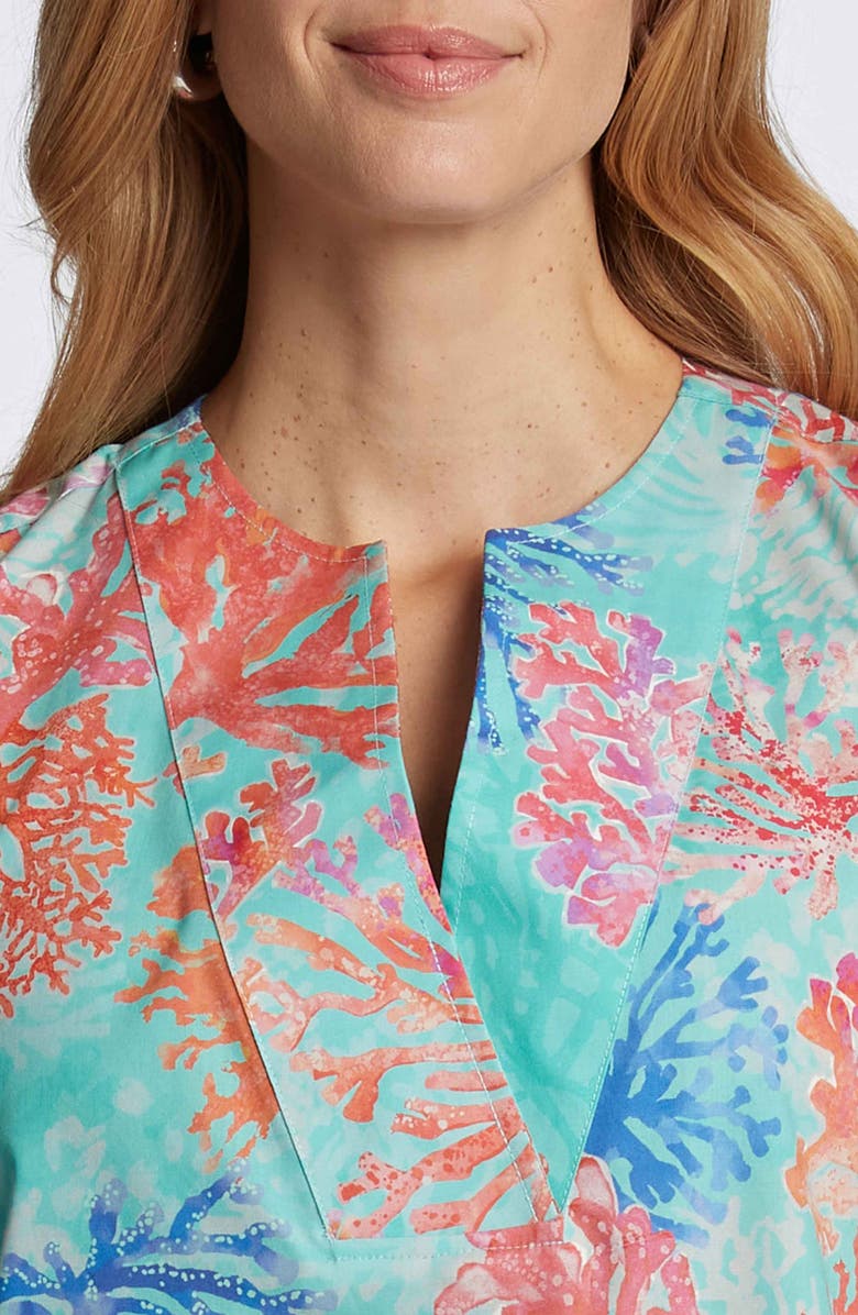 Foxcroft Vena Coral Print Cotton Tunic, Alternate, color, 