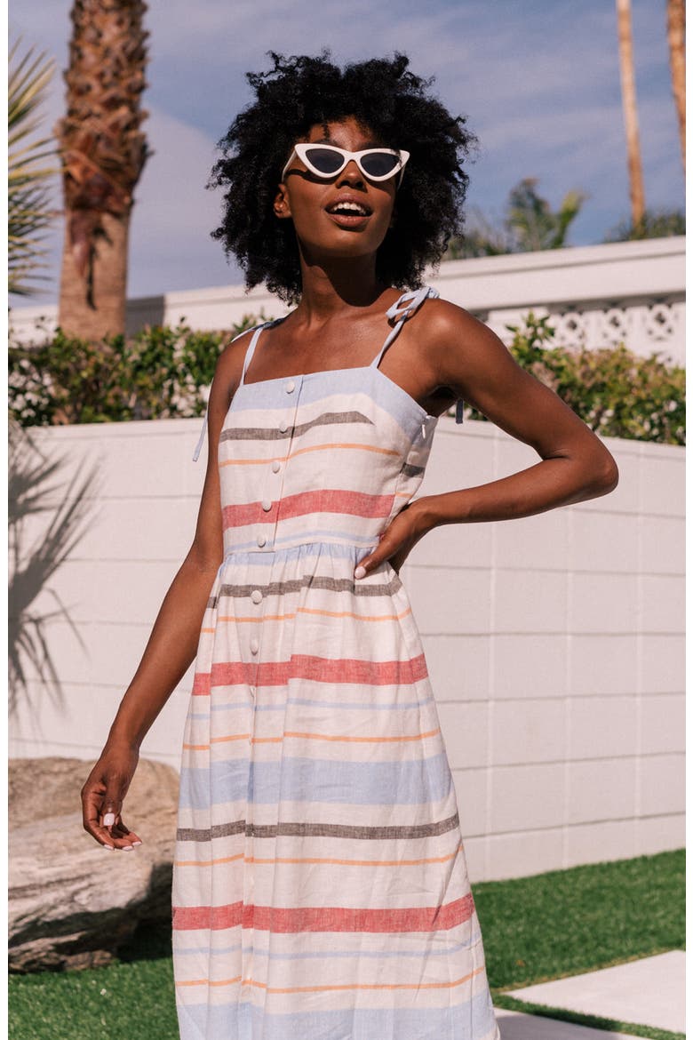 Hattie Stripe Linen Blend Sundress, Alternate, color, CORAL BLUE