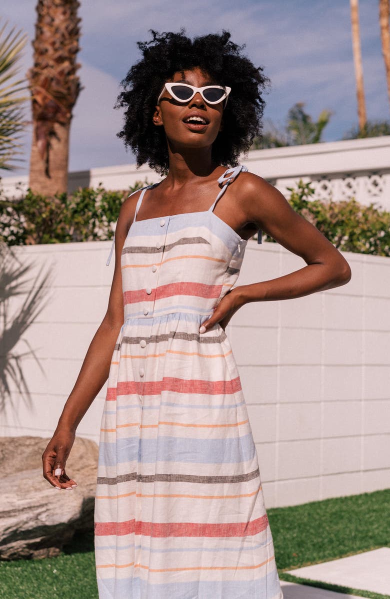 Gal Meets Glam Collection Hattie Stripe Linen Blend Sundress, Alternate, color, 