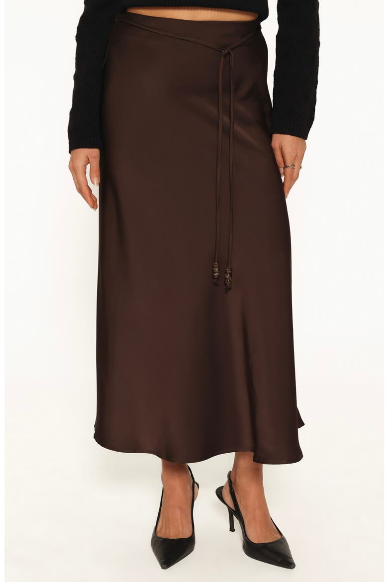 Bayley Satin Midi Skirt, Main, color, CHOCOLATE BROWN