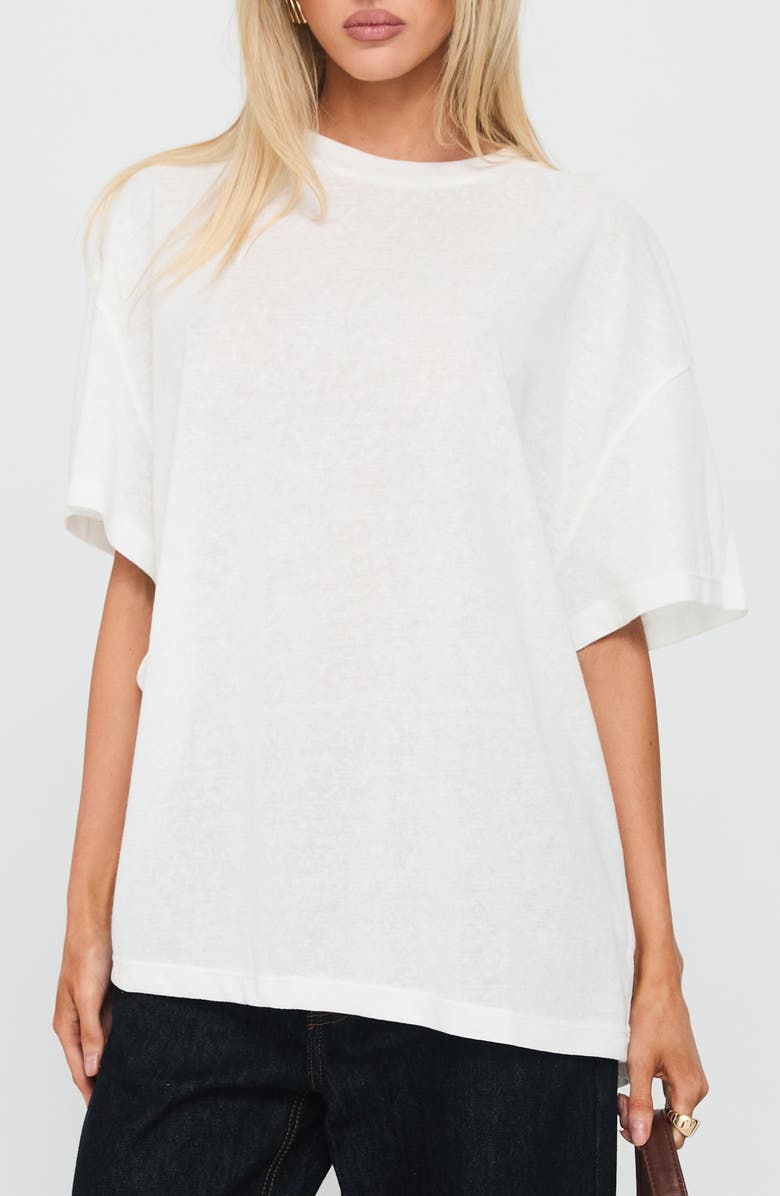 Princess Polly Zaydee Oversize Cotton Blend T-Shirt, Main, color, White