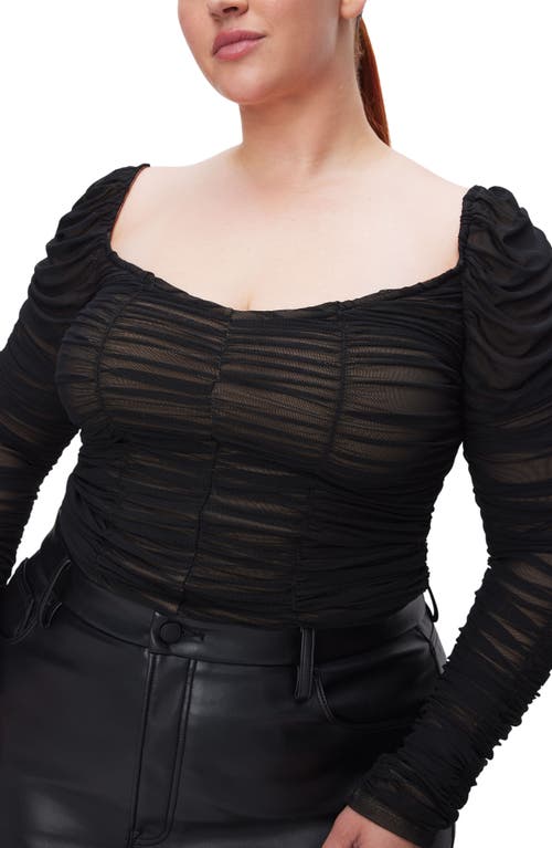 Good American Mesh Ruched Top In Black001