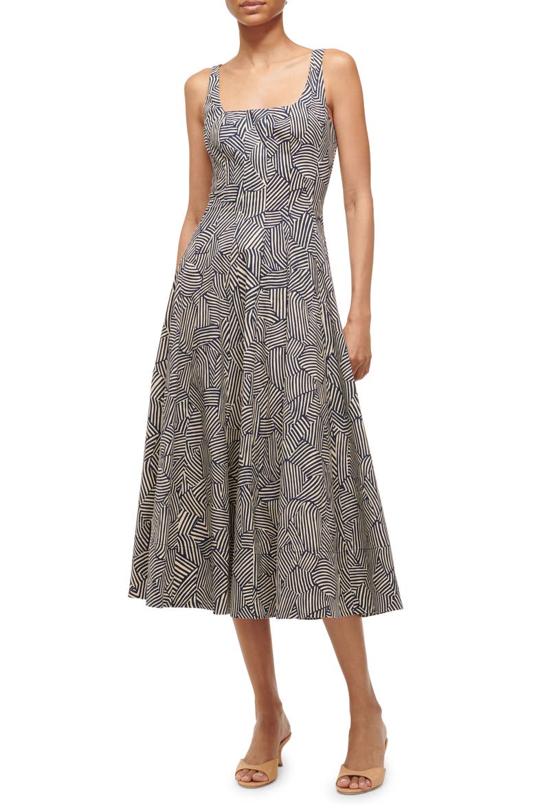 Wells Abstract Print Stretch Cotton Dress, Main, color, NAVY MOSAIC