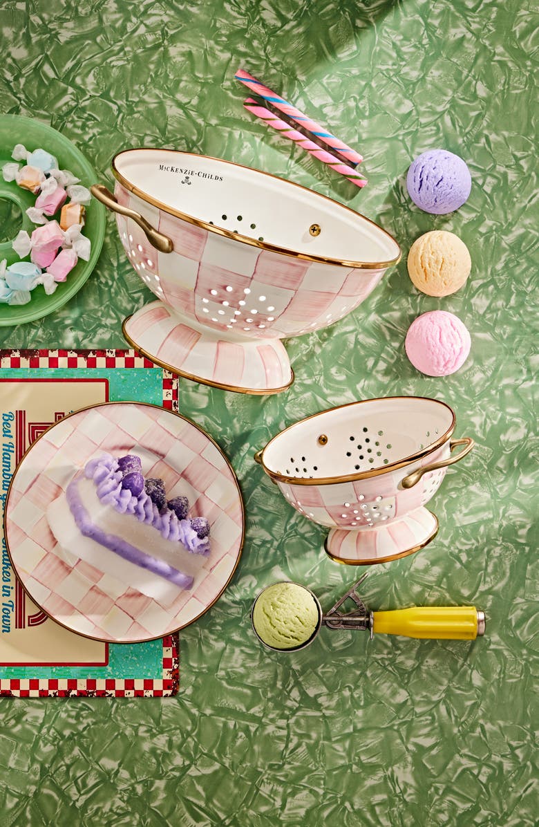 MACKENZIE CHILDS Rosy Check Small Colander, Alternate, color, Pink/ White