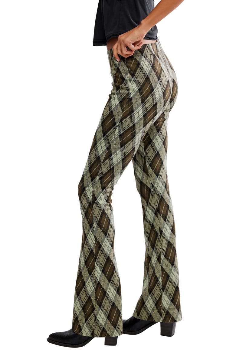 Free People Chloe Plaid Flare Leg Knit Pants, Alternate, color, Olive Combo