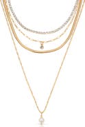 Ettika Maximalist Layered Crystal & Faux Pearl Necklace
