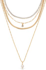 Ettika Maximalist Layered Crystal & Faux Pearl Necklace