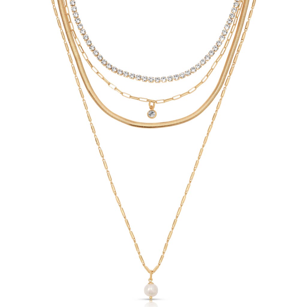 Ettika Maximalist Layered Crystal & Faux Pearl Necklace In Gold