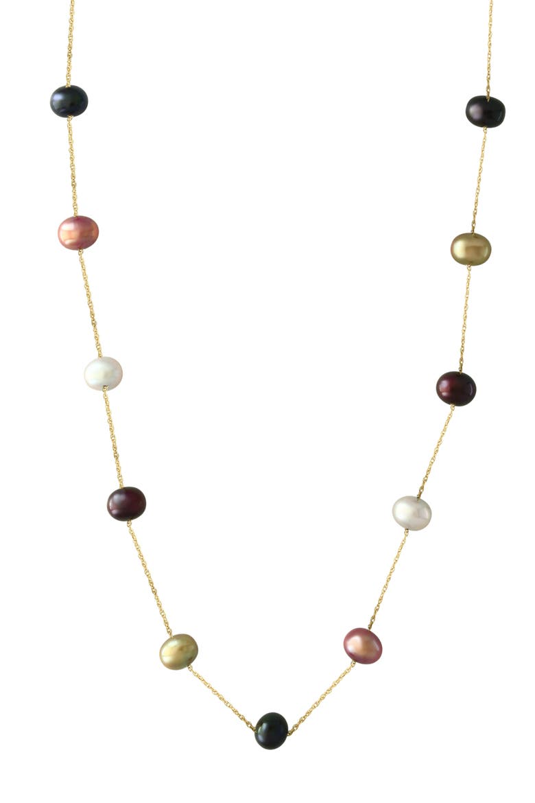 Multicolor Freshwater Pearl Station Necklace, Main, color, ROSE GOLD MULTI