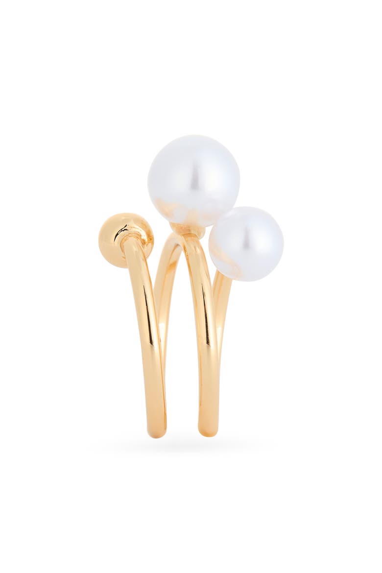 Faux Pearl Coiled Wrap Ring, Alternate, color, WHITE- GOLD