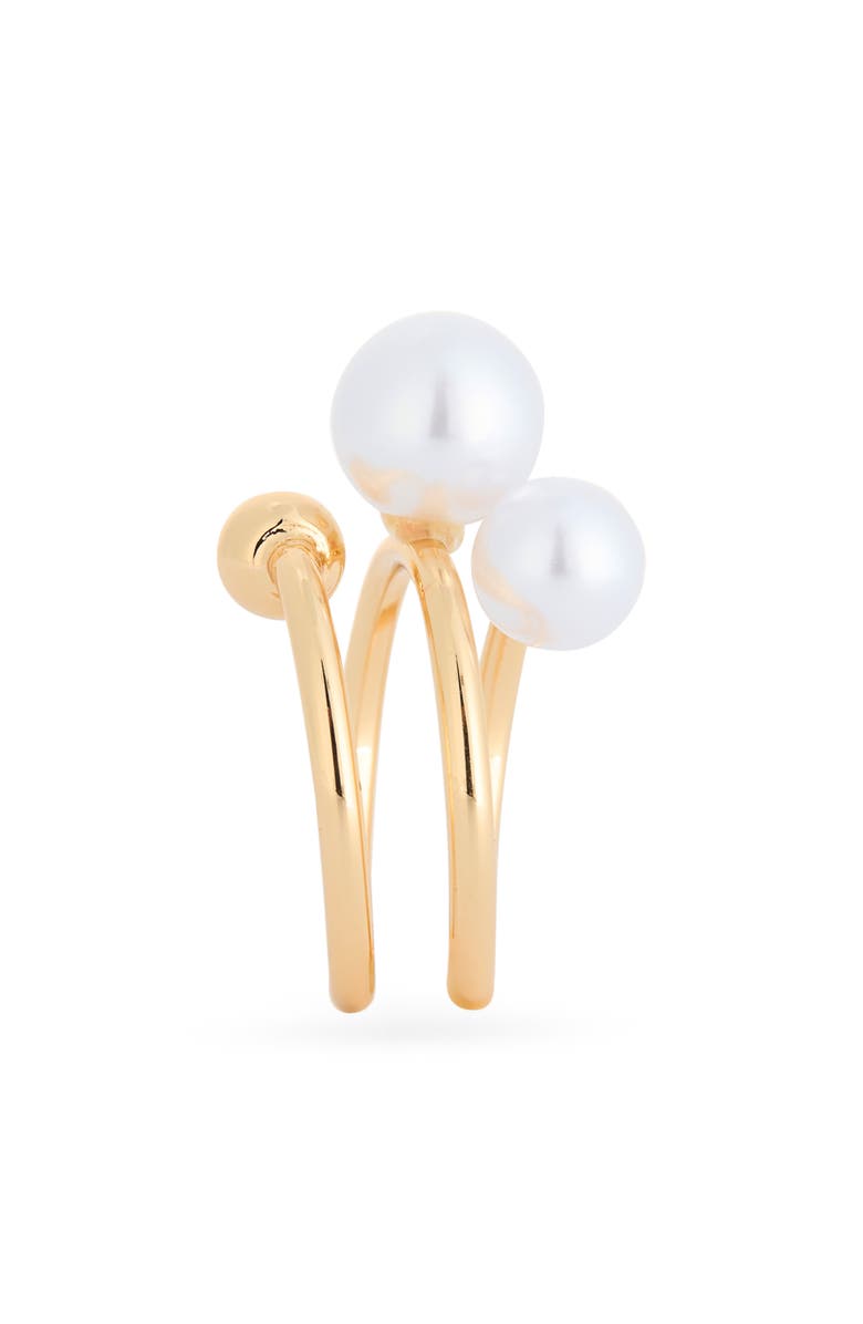 NORDSTROM RACK Faux Pearl Coiled Wrap Ring, Alternate, color, White- Gold