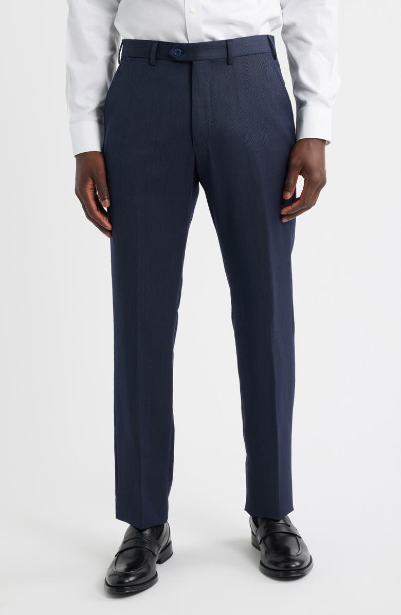 Emporio Armani Flat Front Navy Wool Dress Pants, Main, color, Navy