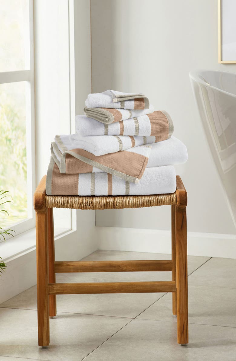 Woven & Weft Cotton Textured Stripe 4-Pack Hand Towel Set, Alternate, color, Clay / Taupe
