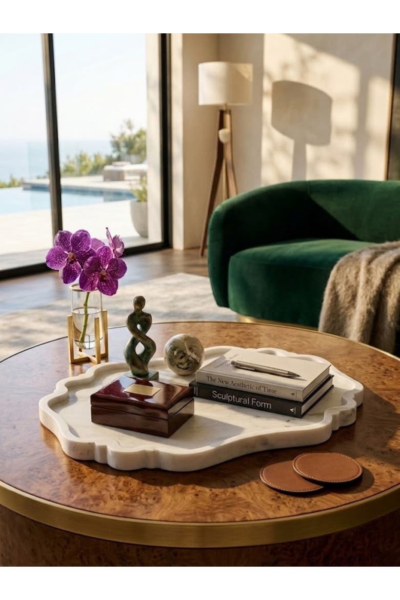 Cascade White Marble Tray, Alternate, color, Ivory