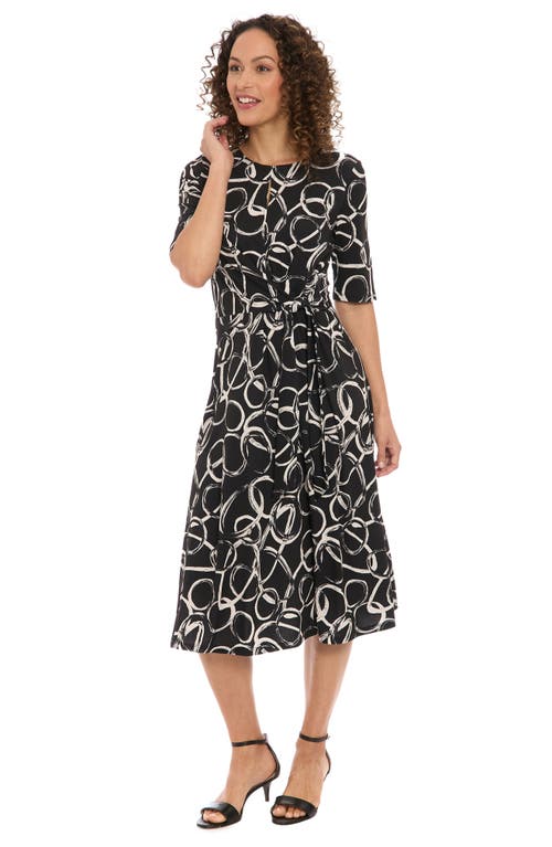 London Times Elbow Length Sleeve Midi Fit & Flare Dress In Black