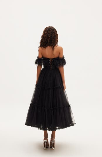 Ruffled Tulle Midi Dress