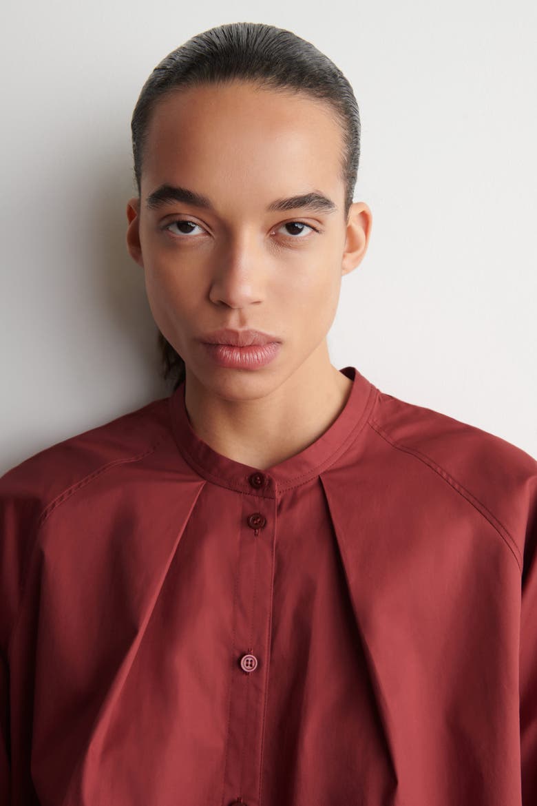 Grandad-Collar Cotton Shirt, Alternate, color, RED
