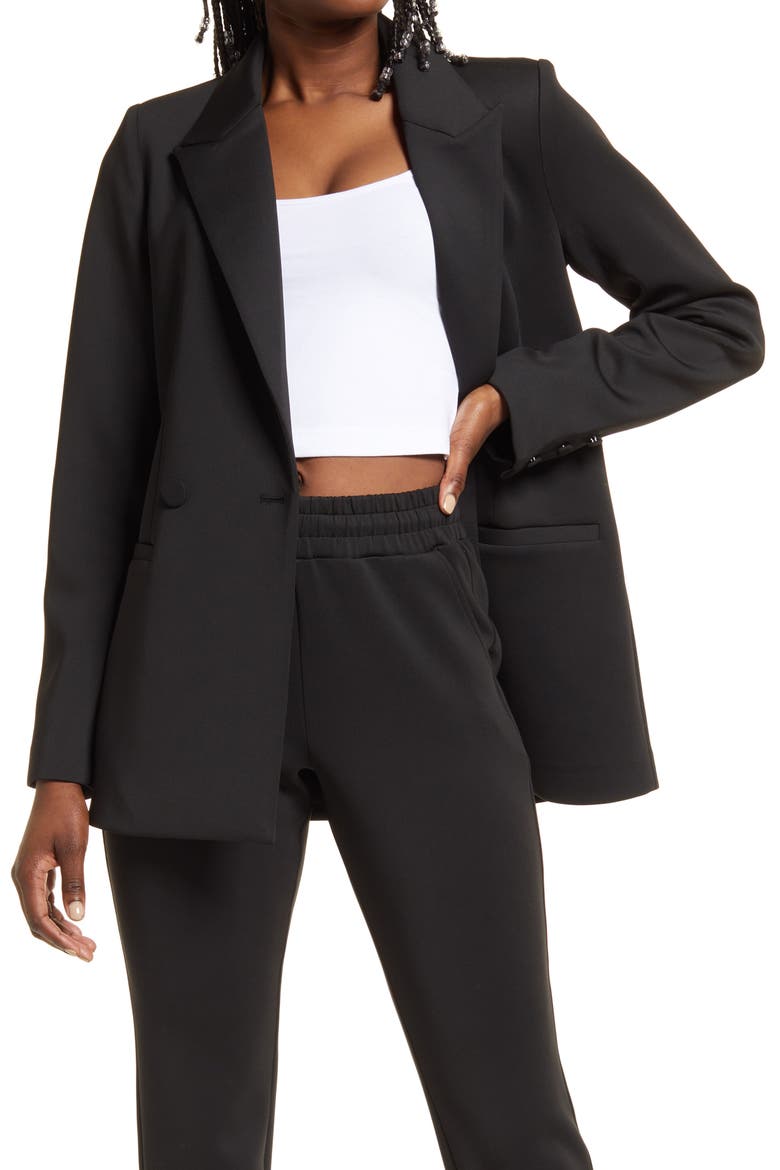Shiny Scuba Knit Blazer, Main, color, BLACK001