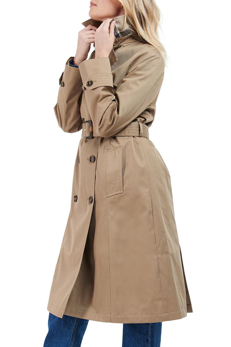 Greta Showerproof Belted Trench Coat, Alternate, color, ROSEWOOD/ ROSEWOOD TARTAN