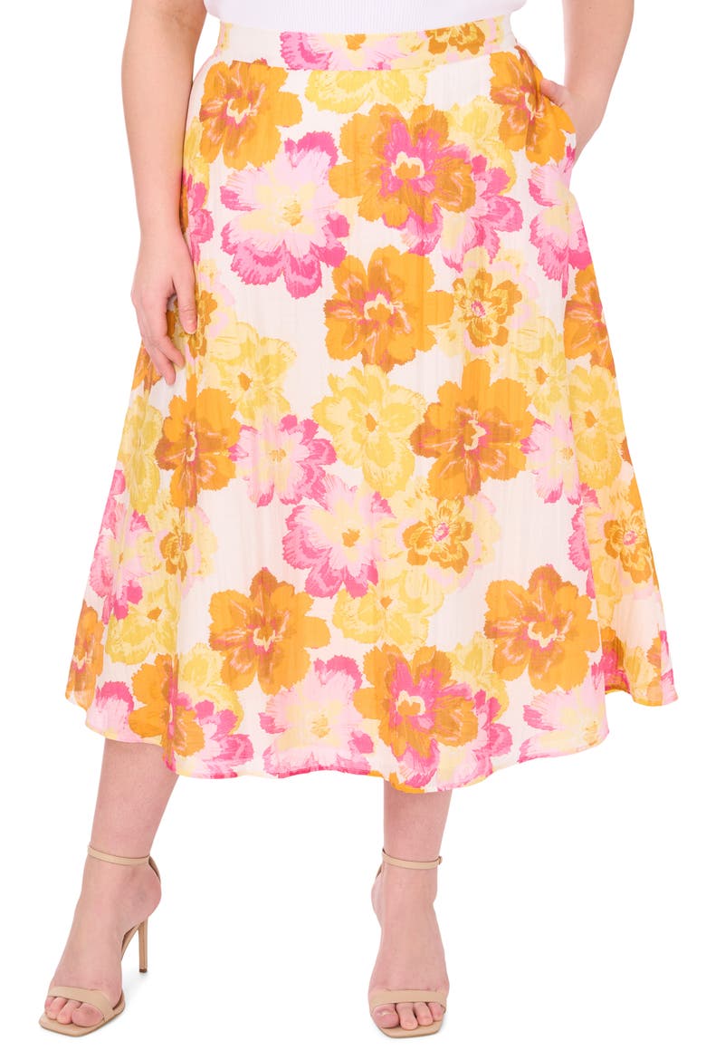 Floral Print Midi Skirt, Main, color, RADIANT YELLOW
