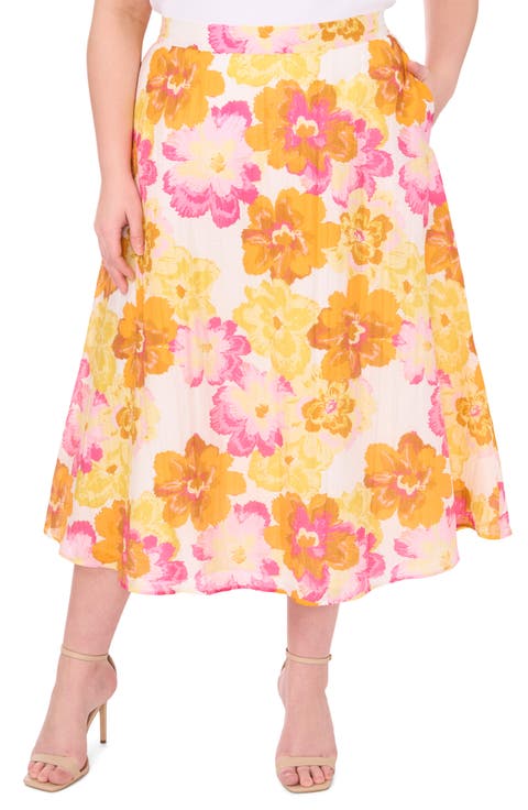 Floral Print Midi Skirt (Plus)