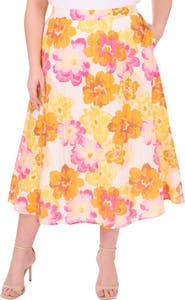 CeCe Floral Print Midi Skirt