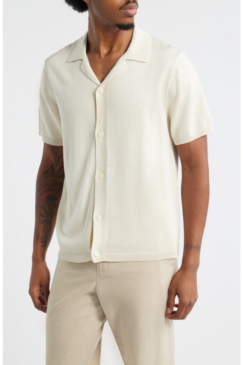 Camp Short Sleeve Button Up Sweater, Main, color, IVORY DOVE