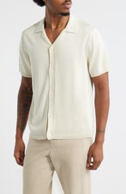 Open Edit Camp Short Sleeve Button Up Sweater