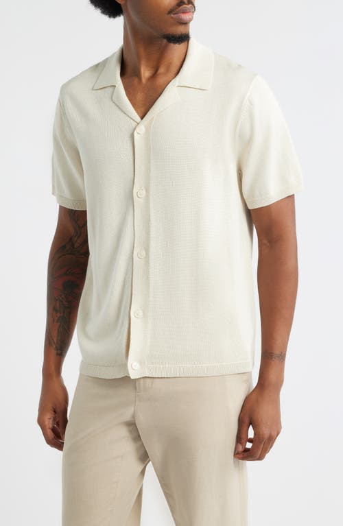 Open Edit Camp Short Sleeve Button Up Sweater In Neutral