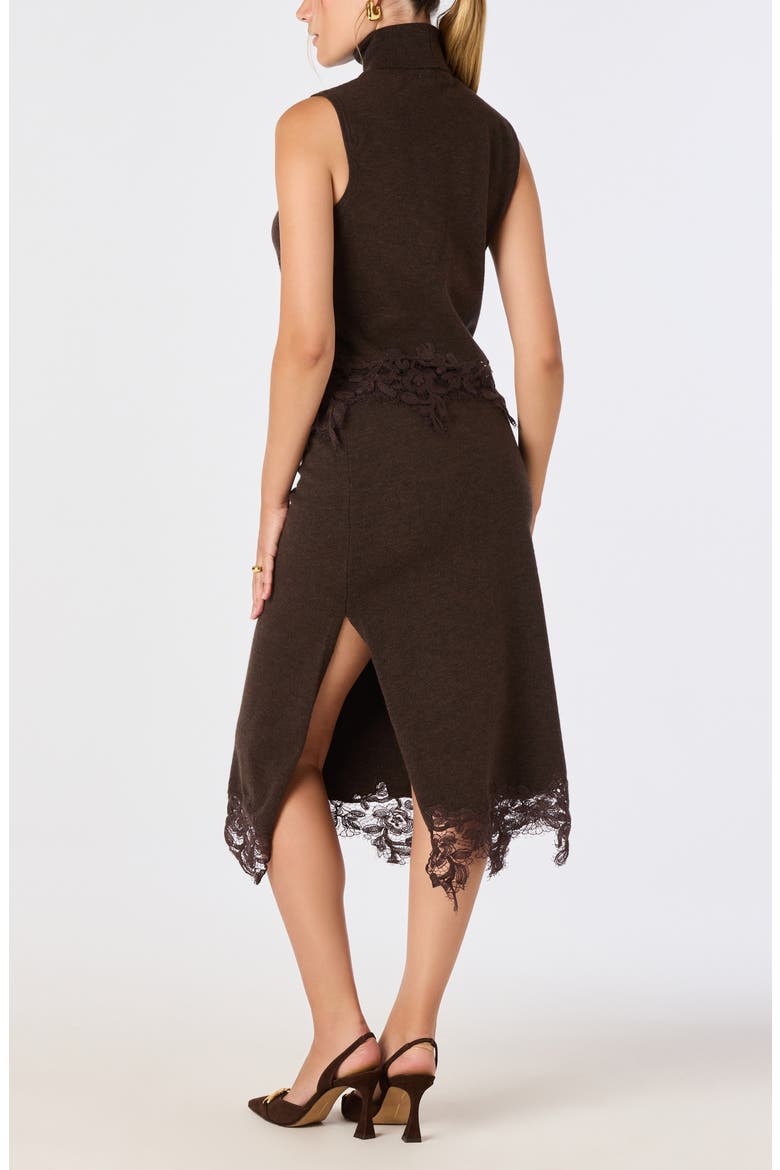 Nadine Lace Trim Sleeveless Turtleneck Sweater, Alternate, color, BROWN