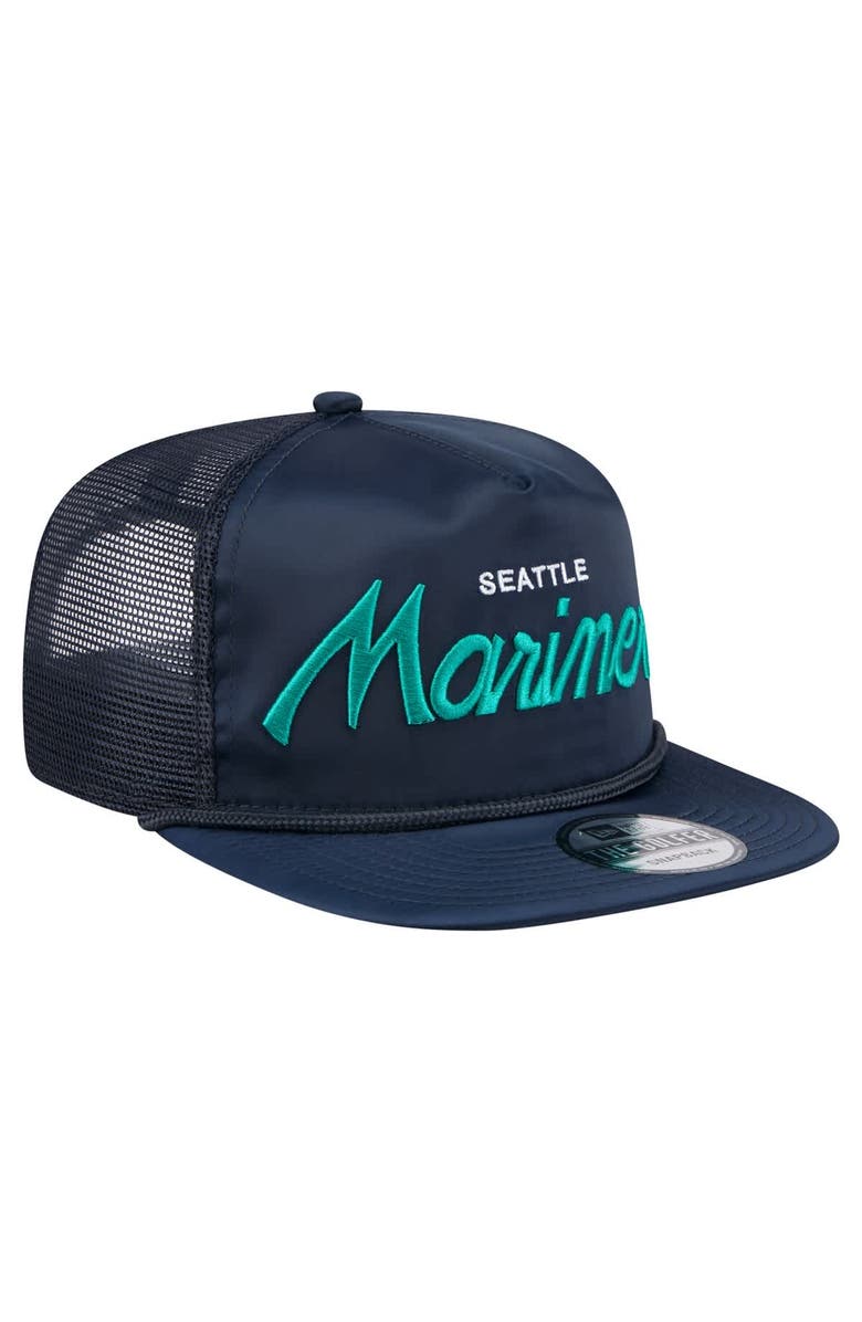 New Era Men's New Era Navy Seattle Mariners Retro Satin Script Golfer Adjustable Hat, Alternate, color, 