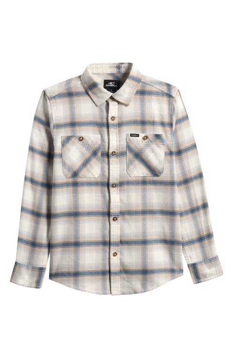 Kids' Coastline Plaid Stretch Cotton Flannel Button-Up Shirt