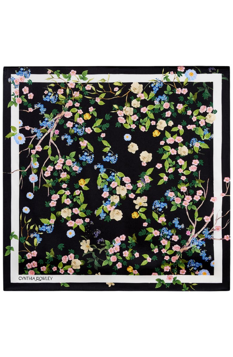 Cynthia Rowley Bloom Silk Scarf, Main, color, Black Floral