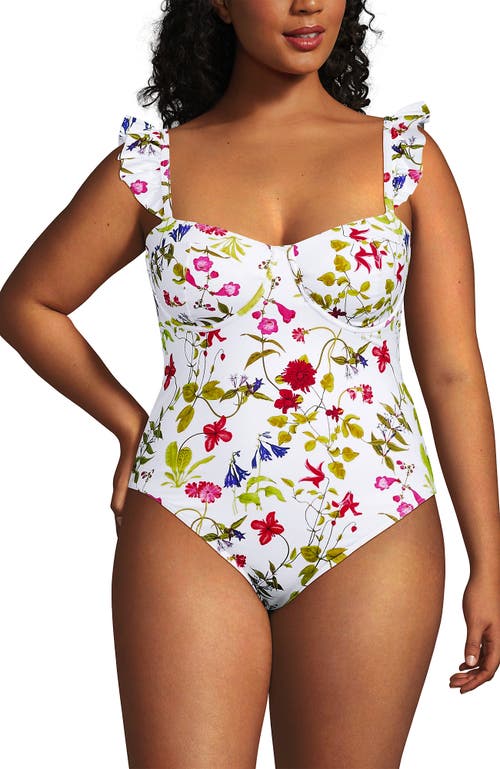 Lands' End Balconette Ruffle High Leg One Piece Swimsuit In Multi