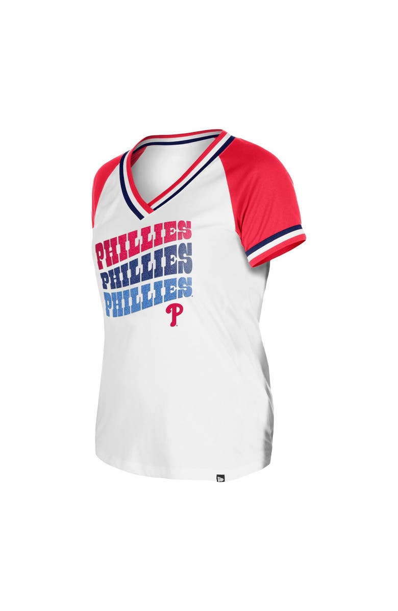 New Era Women's New Era White Philadelphia Phillies Jersey Double Binding Raglan V-Neck T-Shirt, Alternate, color,