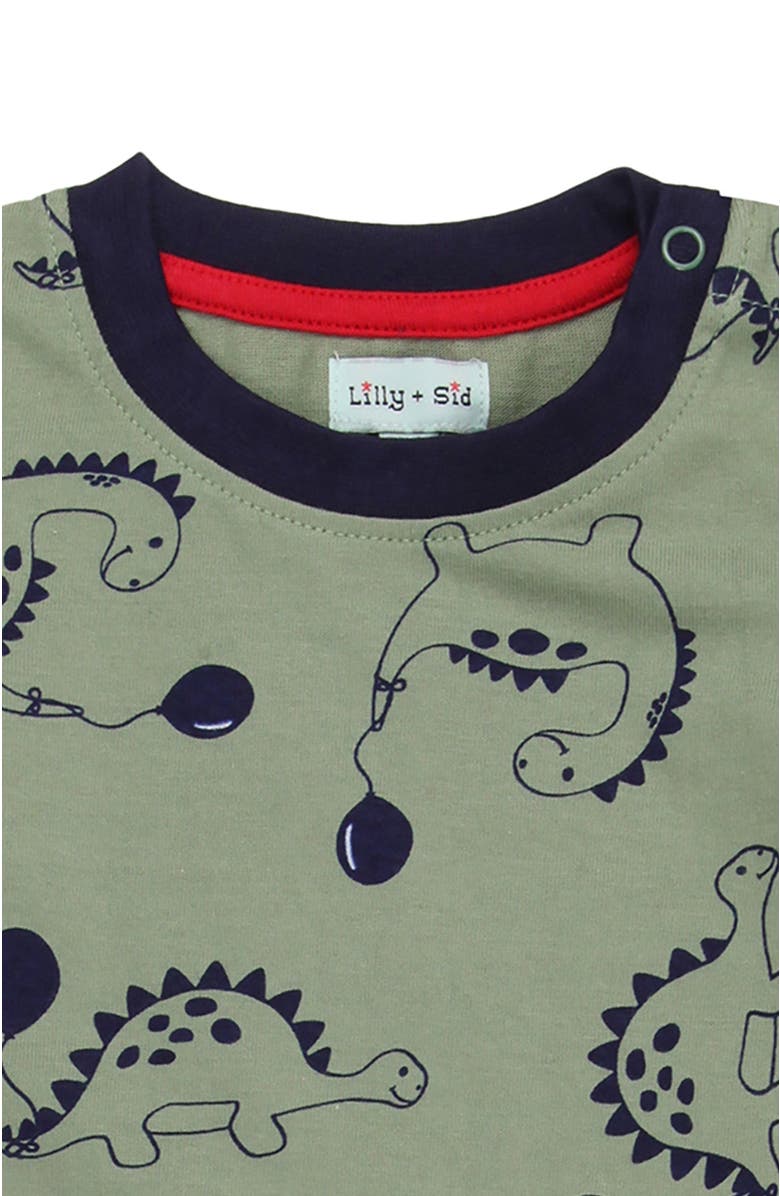 Lilly + Sid Organic Cotton Dizzy Dinosaur Printed Onsie, Alternate, color, Green