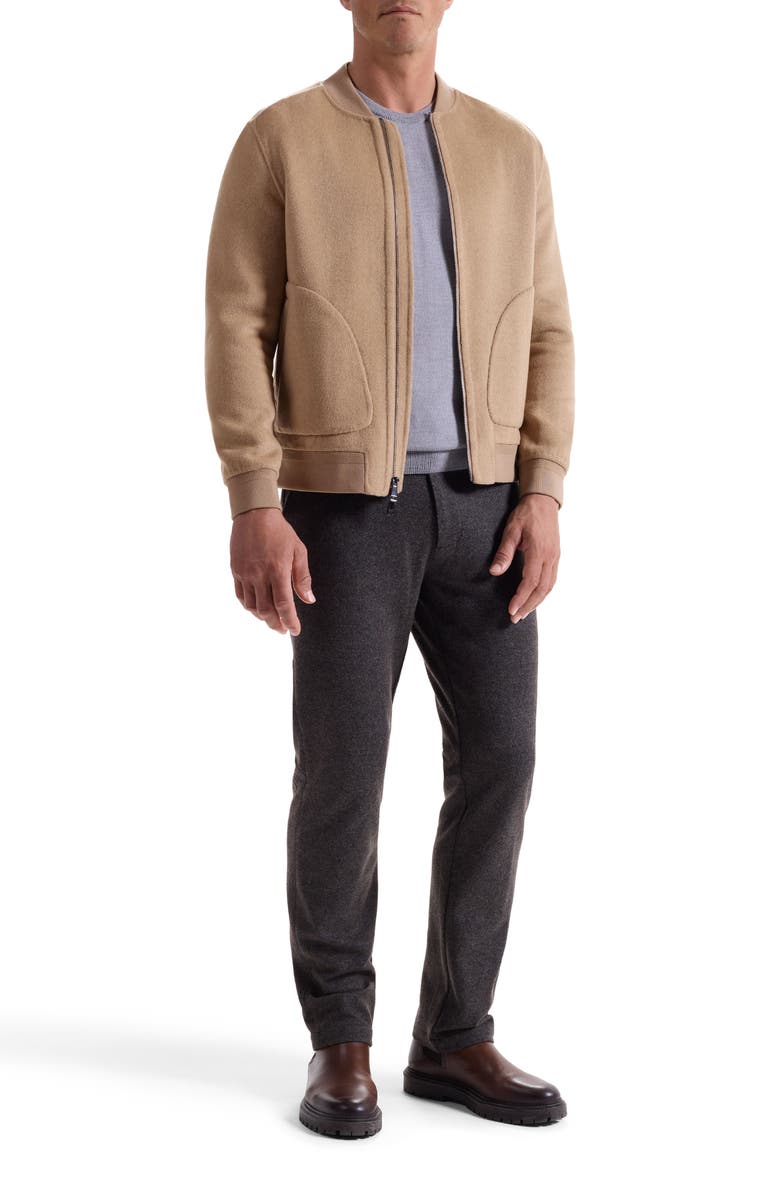 Bugatchi Brushed Wool Blend Bomber Jacket, Alternate, color, Camel